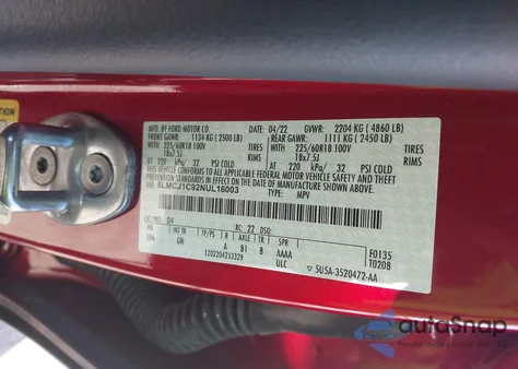 2022 Lincoln Corsair Standard from USA, damaged, VIN 5LMCJ1C92NUL16003